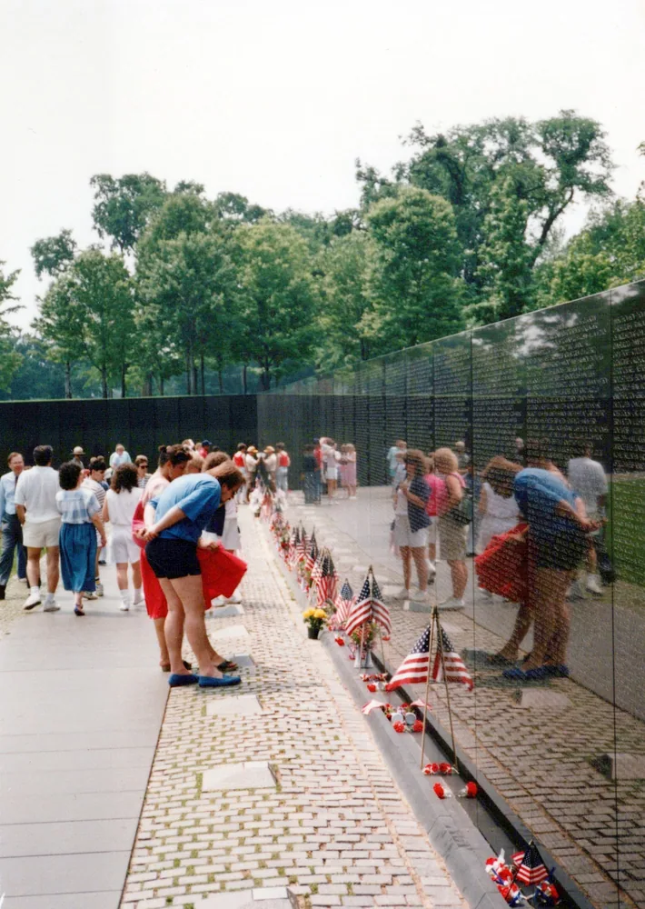 A crowd gathered outdoors.